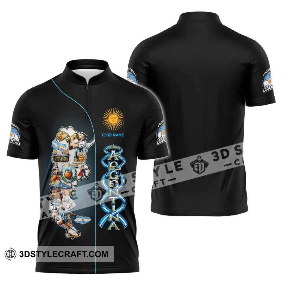 Unisex Shirt - Custom Argentina 3D Shirt Zipper Polo Shirt / S T-shirt