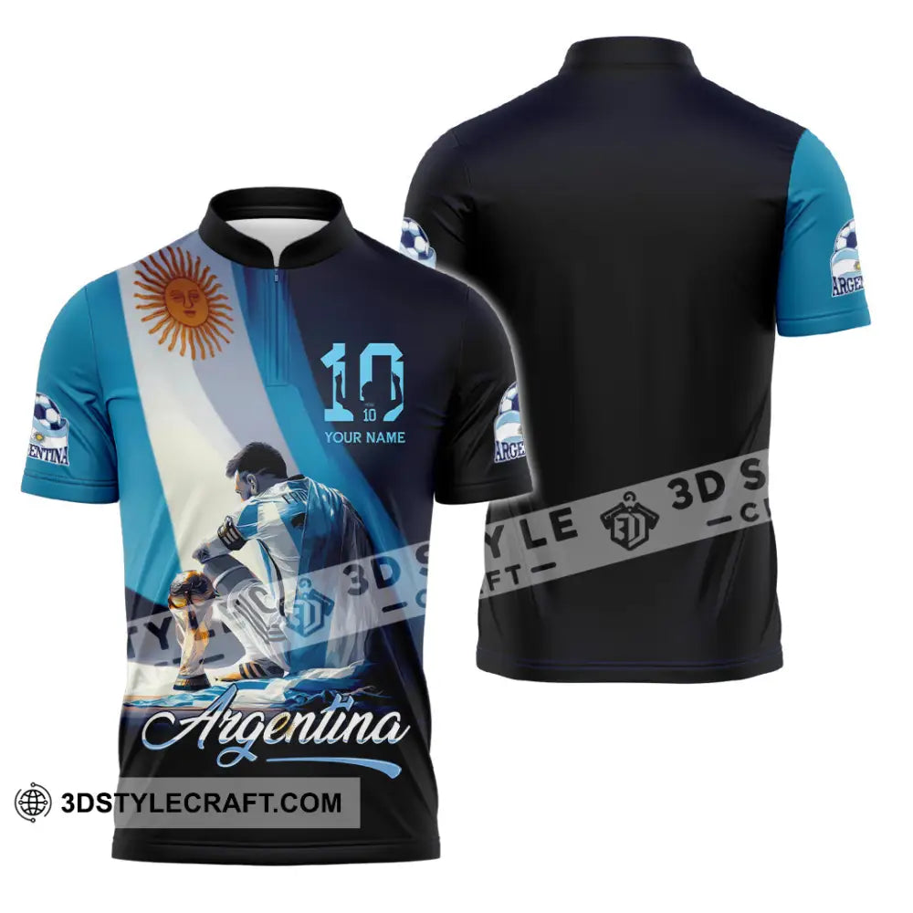 Unisex Shirt - Custom Argentina 3D Shirt Zipper Polo Shirt / S T-shirt