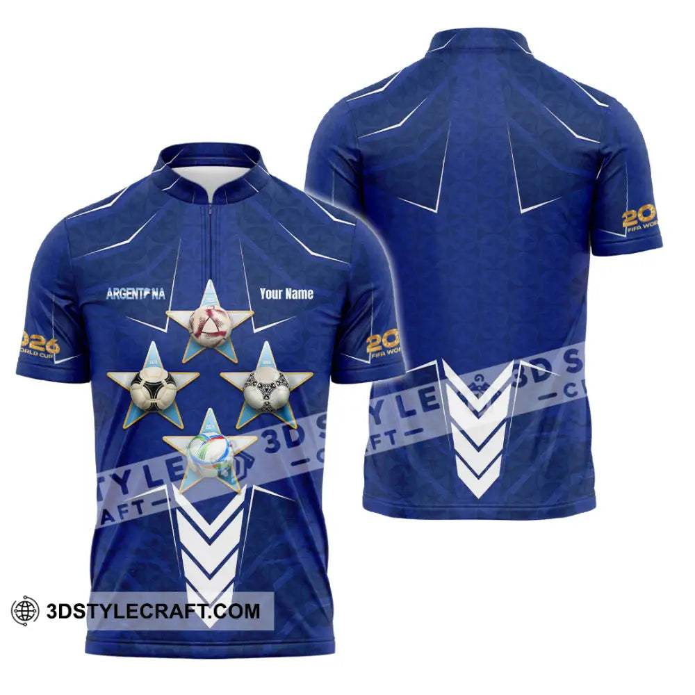 Unisex Shirt - Custom Argentina World Cup 2026 3D Shirt Zipper Polo Shirt / S T-shirt