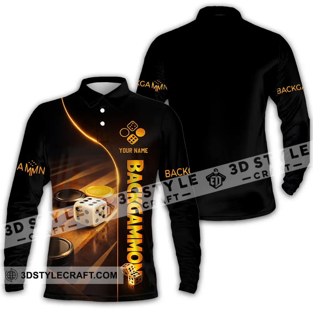 Unisex Shirt - Custom Backgammon 3D Shirt Long Sleeve Polo / S T-shirt