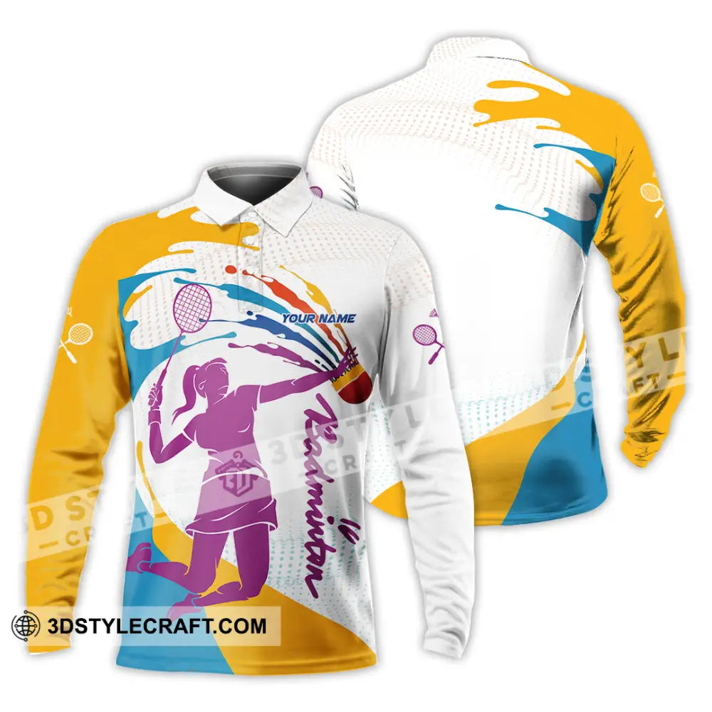 Unisex Shirt - Custom Badminton 3D Shirt Long Sleeve Polo / S T-shirt