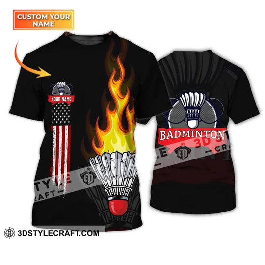 Unisex Shirt - Custom Badminton Name T-Shirt - Fire Badminton Clothing style option 1