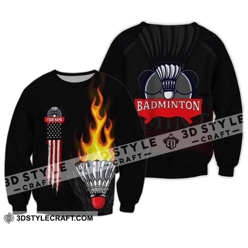 Unisex Shirt - Custom Badminton Name T-Shirt Fire Clothing Long Sleeve / S T-Shirt