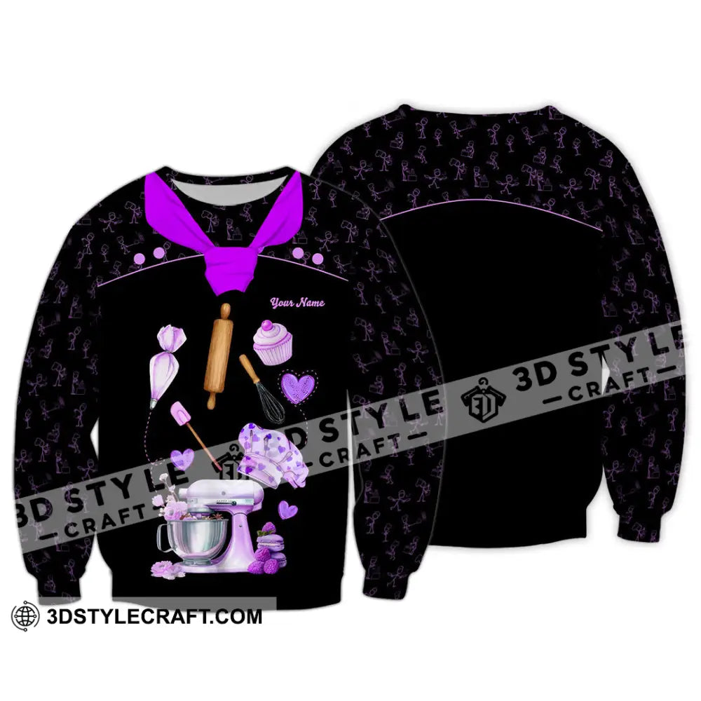Unisex Shirt - Custom Bakery Black & Purple Cute Shirt Long Sleeve / S T-shirt