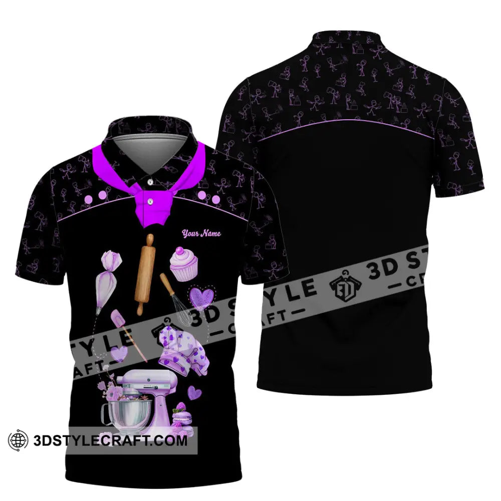Unisex Shirt - Custom Bakery Black & Purple Cute Shirt Polo Shirt / S T-shirt