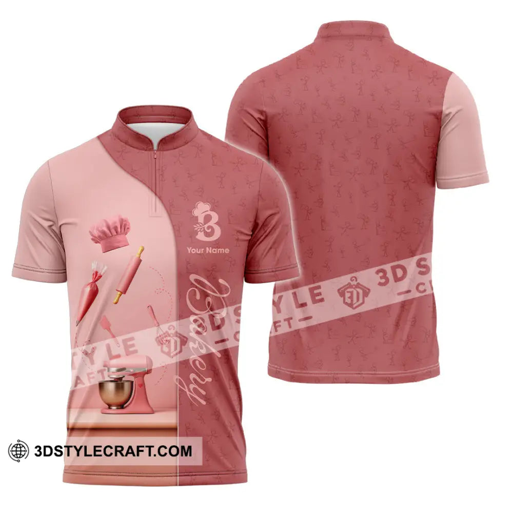 Unisex Shirt - Custom Bakery Pink Cute Shirt Zipper Polo Shirt / S T-shirt