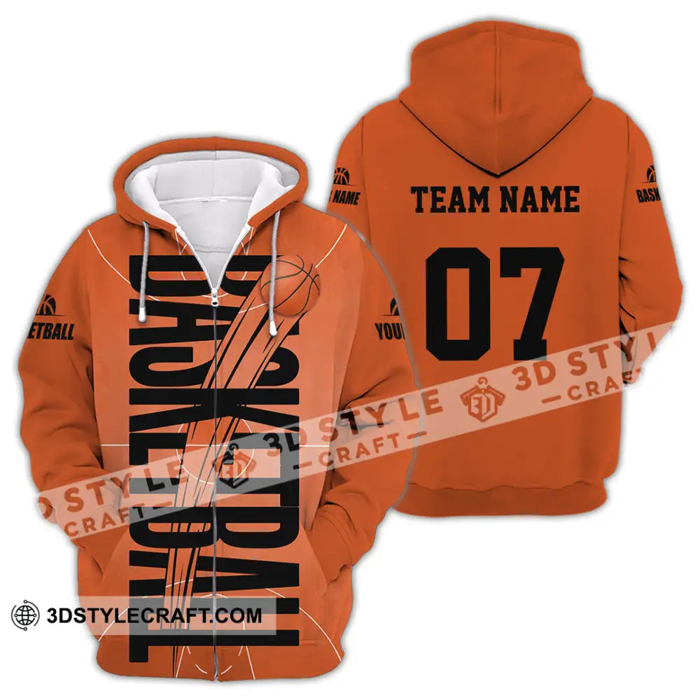 Unisex Shirt - Custom Basketball Orange Shirt Zipper Hoodie / S T-shirt