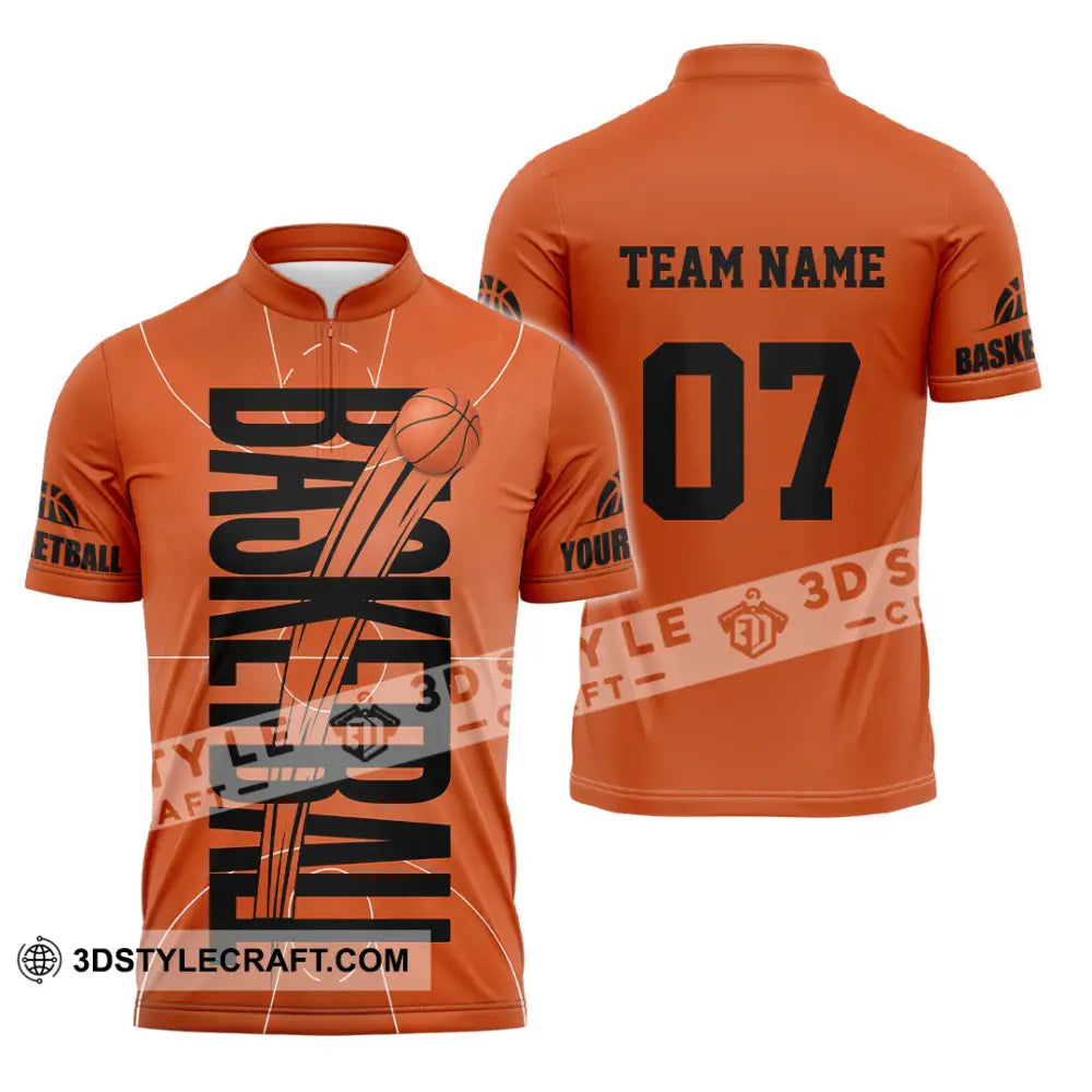 Unisex Shirt - Custom Basketball Orange Shirt Zipper Polo Shirt / S T-shirt