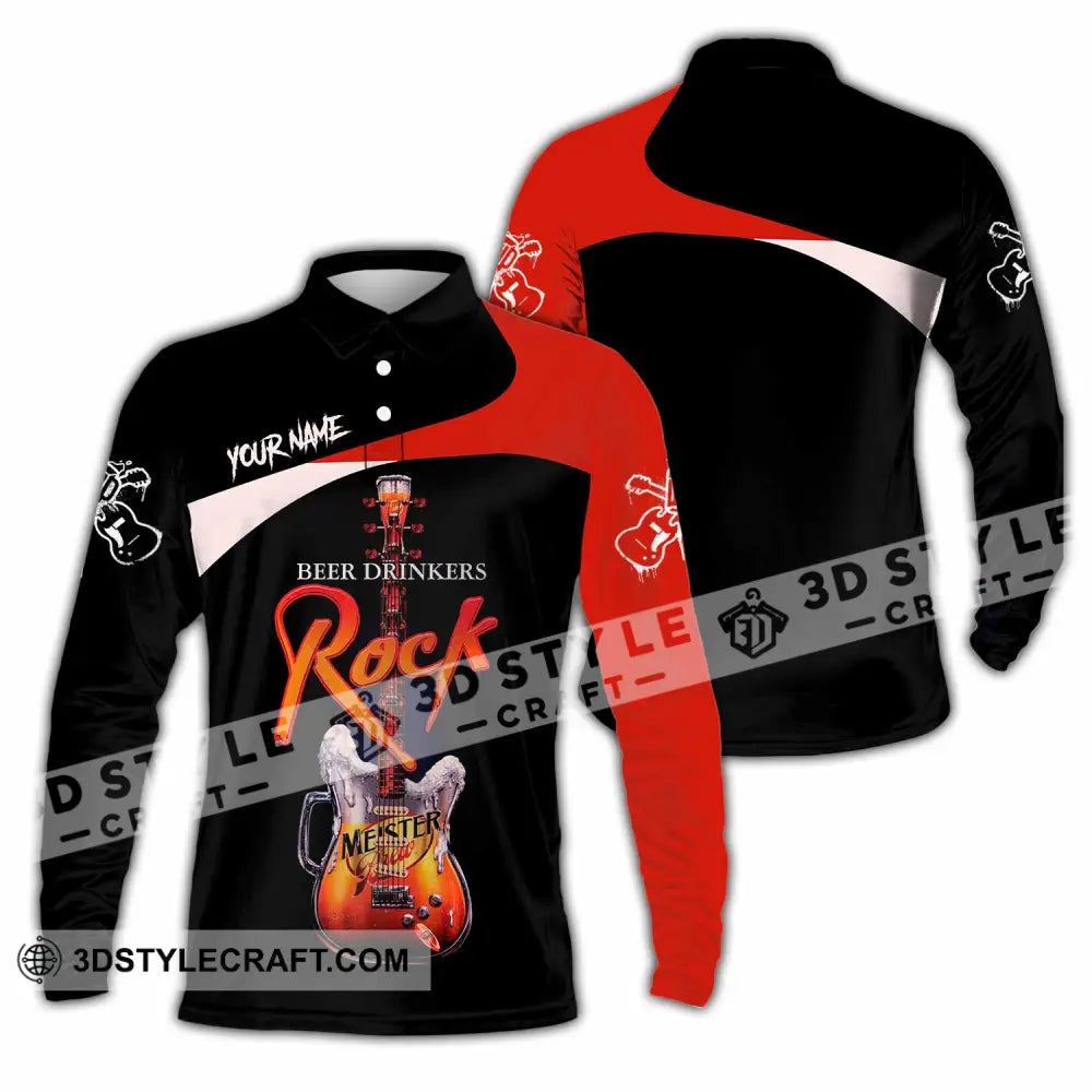 Unisex Shirt - Custom Beer Drinkers And Rock 3D Shirt Long Sleeve Polo / S T-shirt