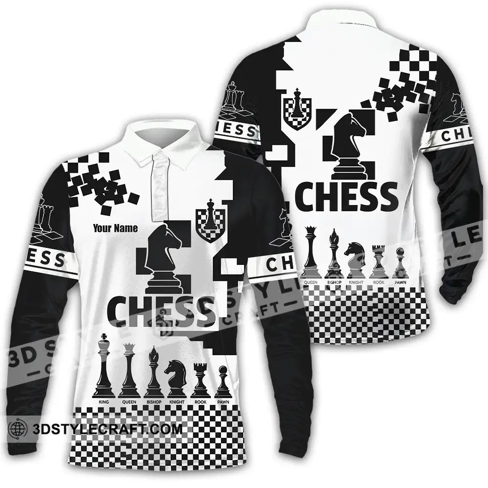 Unisex Shirt - Custom Black And White Chess Chess Player Sporty Shirt Long Sleeve Polo / S T-shirt
