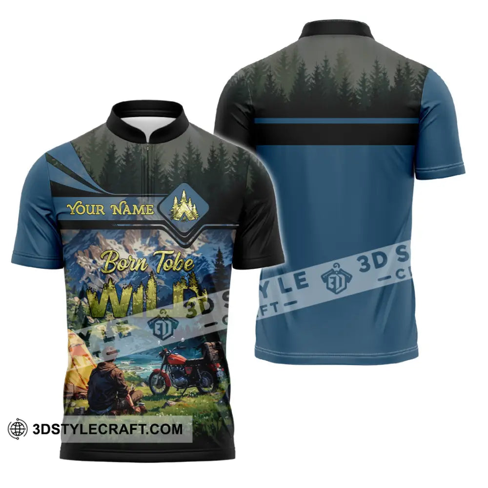 Unisex Shirt - Custom Born Tobe Wild Camping Shirt Zipper Polo Shirt / S T-shirt