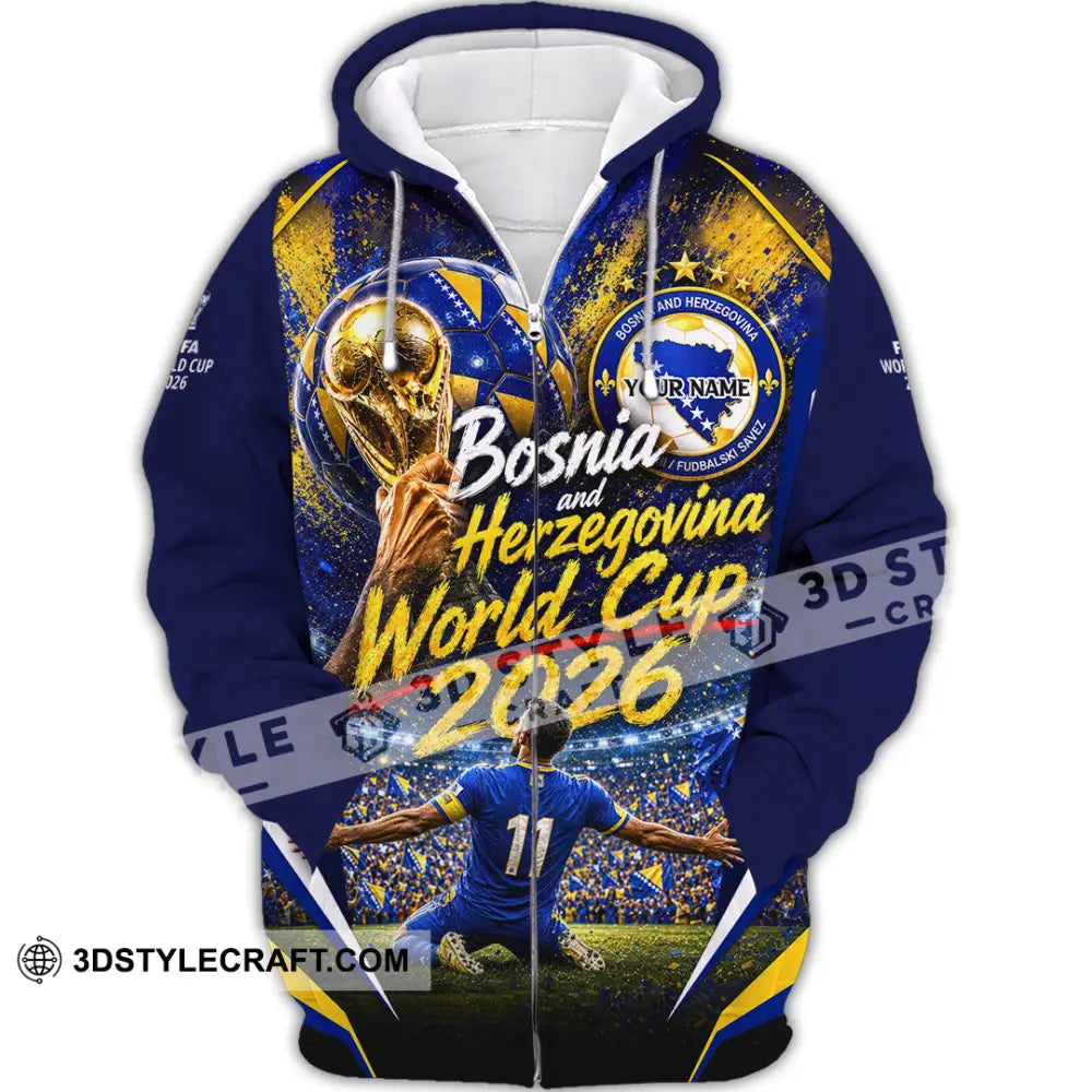 Unisex Shirt - Custom Bosnia And Herzegovina World Cup 2026 Shirt - Zipper Hoodie / S - T-shirt