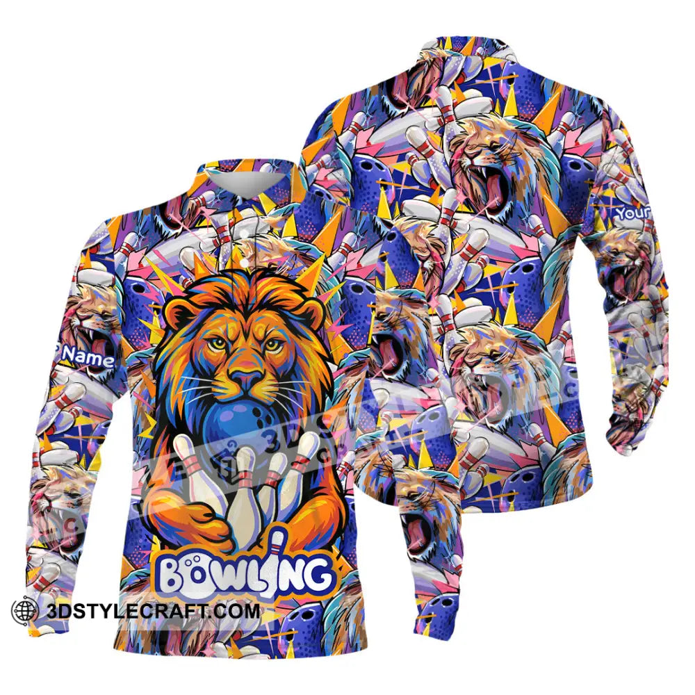 Unisex Shirt - Custom Bowling Lion Shirt Long Sleeve Polo / S T-shirt