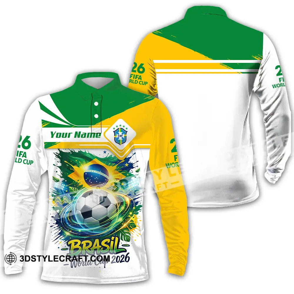 Unisex Shirt - Custom Brasil Fifa World Cup 2026 3D Shirt - Long Sleeve Polo / S - T-shirt