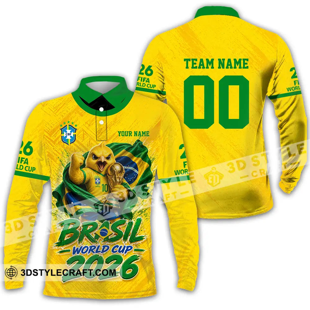 Unisex Shirt - Custom Brasil World Cup 2026 3D Shirt - Long Sleeve Polo / S - T-shirt