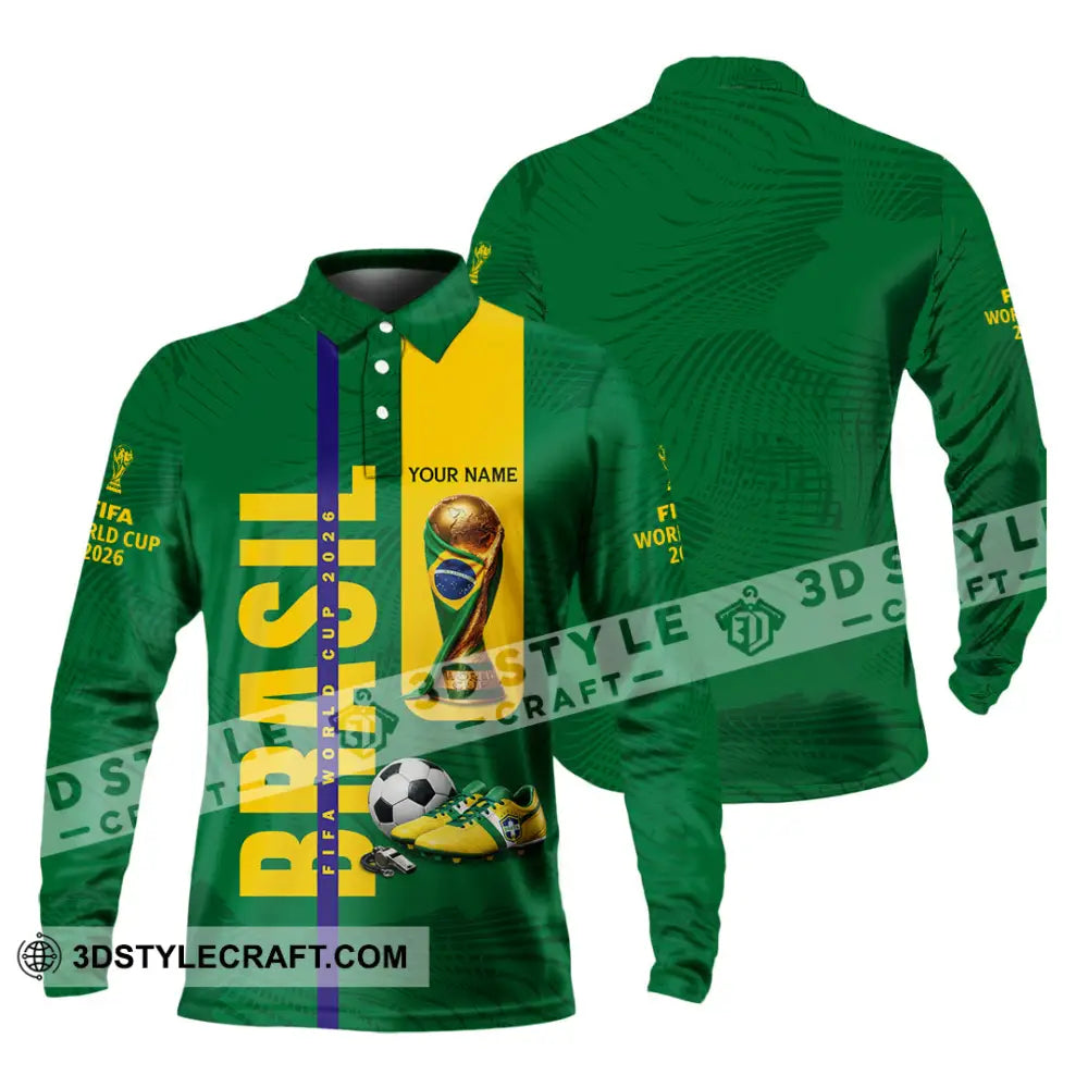 Unisex Shirt - Custom Brasil World Cup 2026 3D Shirt Long Sleeve Polo / S T-shirt