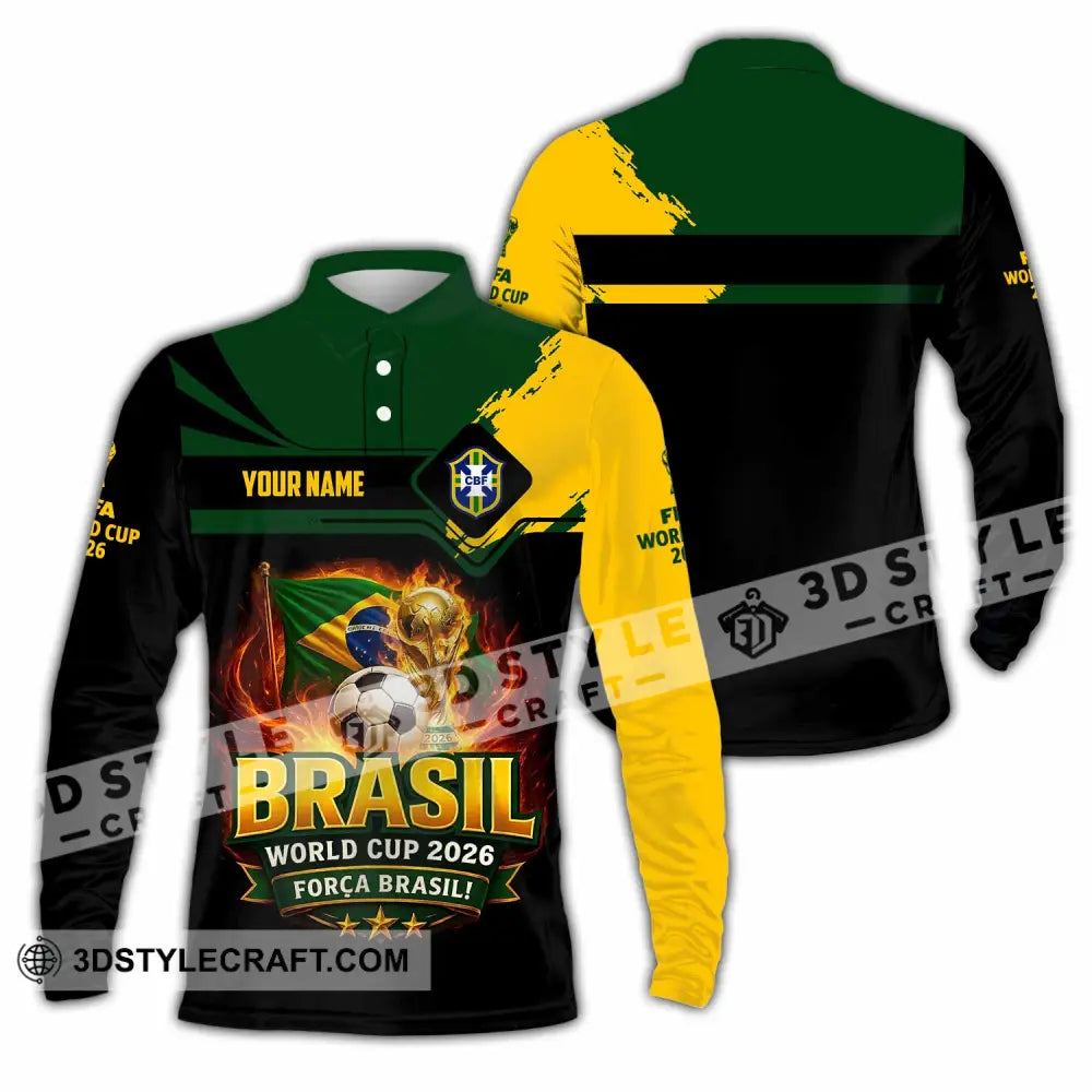 Unisex Shirt - Custom Brasil World Cup 2026 3D Shirt - Long Sleeve Polo / S - T-shirt