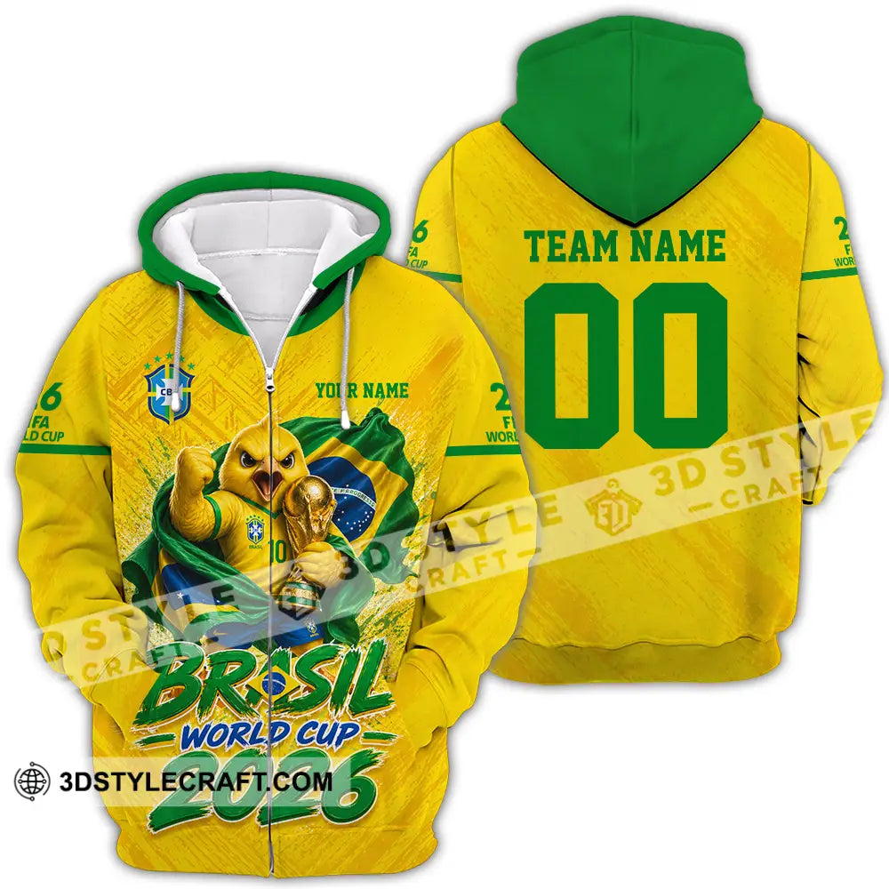 Unisex Shirt - Custom Brasil World Cup 2026 3D Shirt - Zipper Hoodie / S - T-shirt