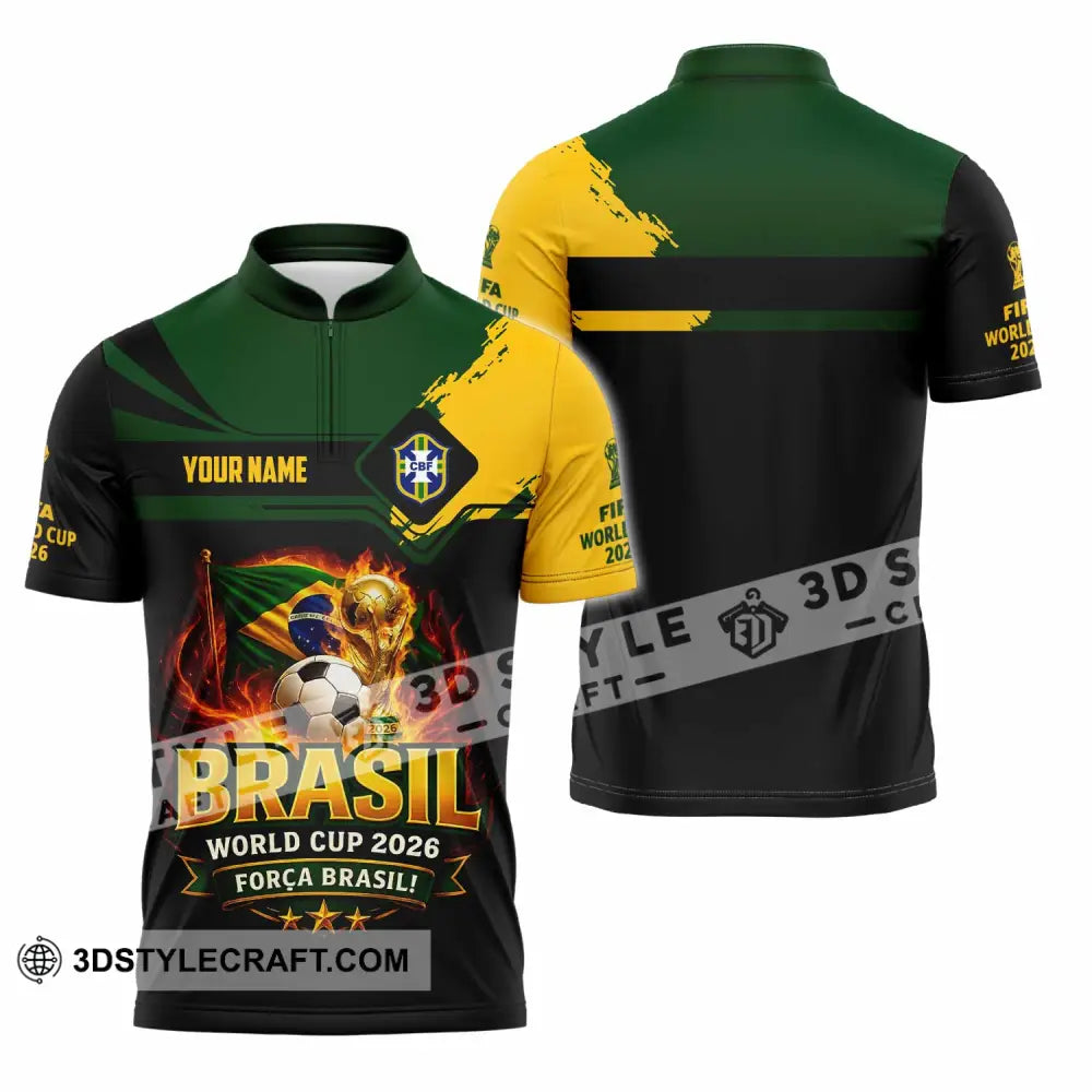 Unisex Shirt - Custom Brasil World Cup 2026 3D Shirt - Zipper Polo Shirt / S - T-shirt