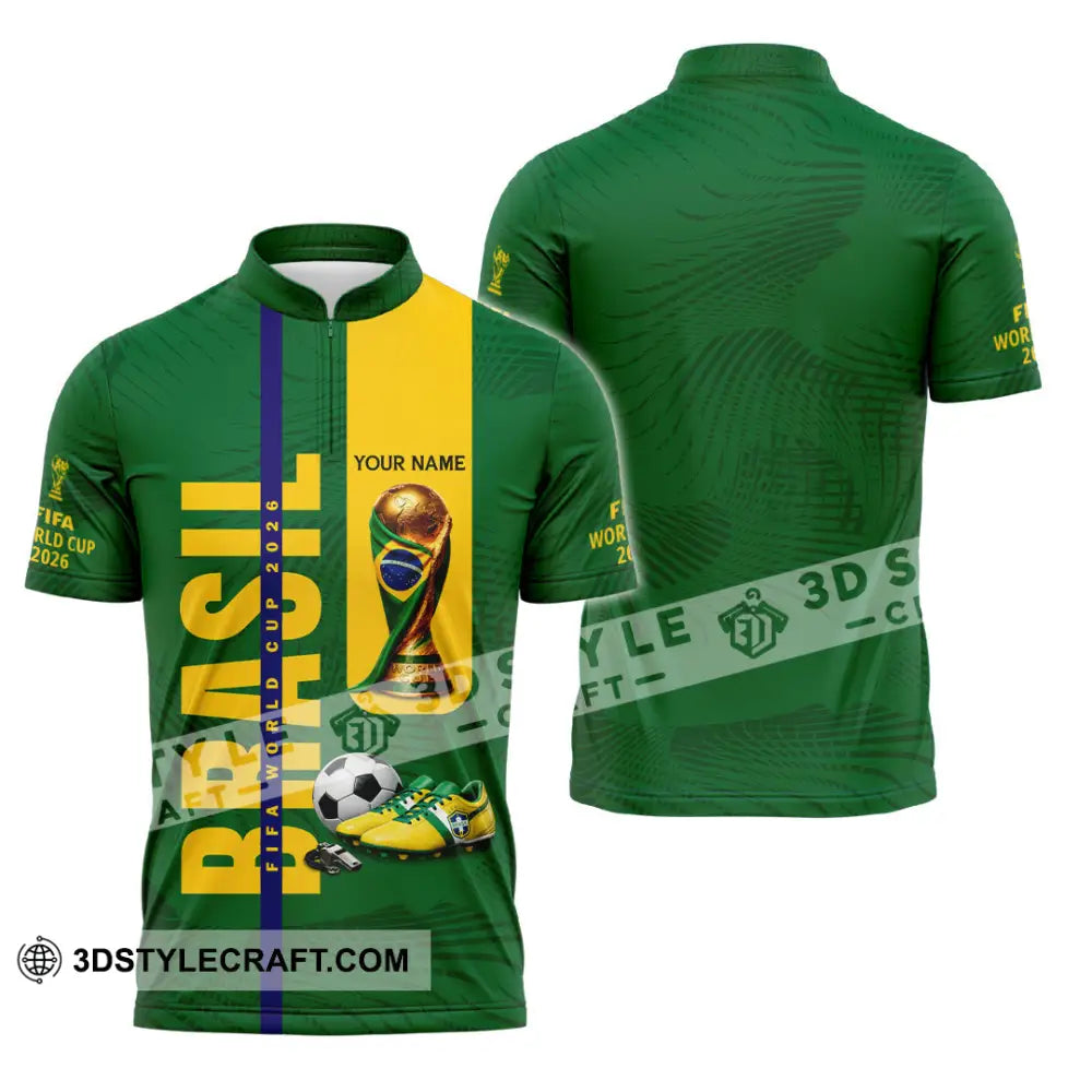 Unisex Shirt - Custom Brasil World Cup 2026 3D Shirt Zipper Polo Shirt / S T-shirt