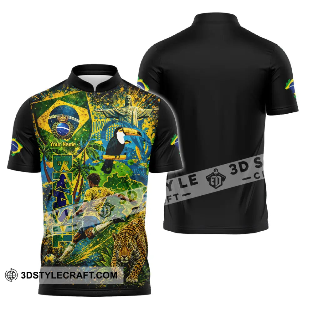 Unisex Shirt - Custom Brasil World Cup 2026 3D Shirt - Zipper Polo Shirt / S - T-shirt
