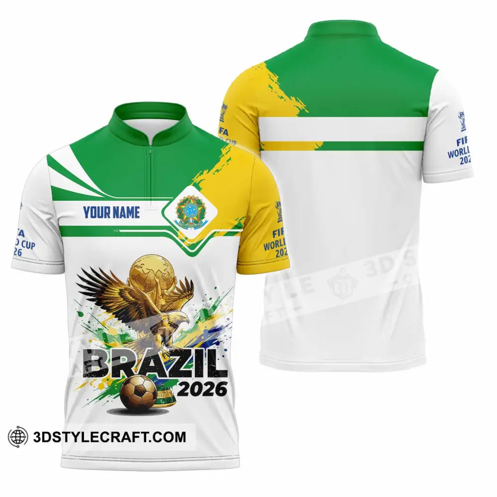 Unisex Shirt - Custom Brazil Fifa World Cup 2026 3D Shirt Zipper Polo Shirt / S T-shirt