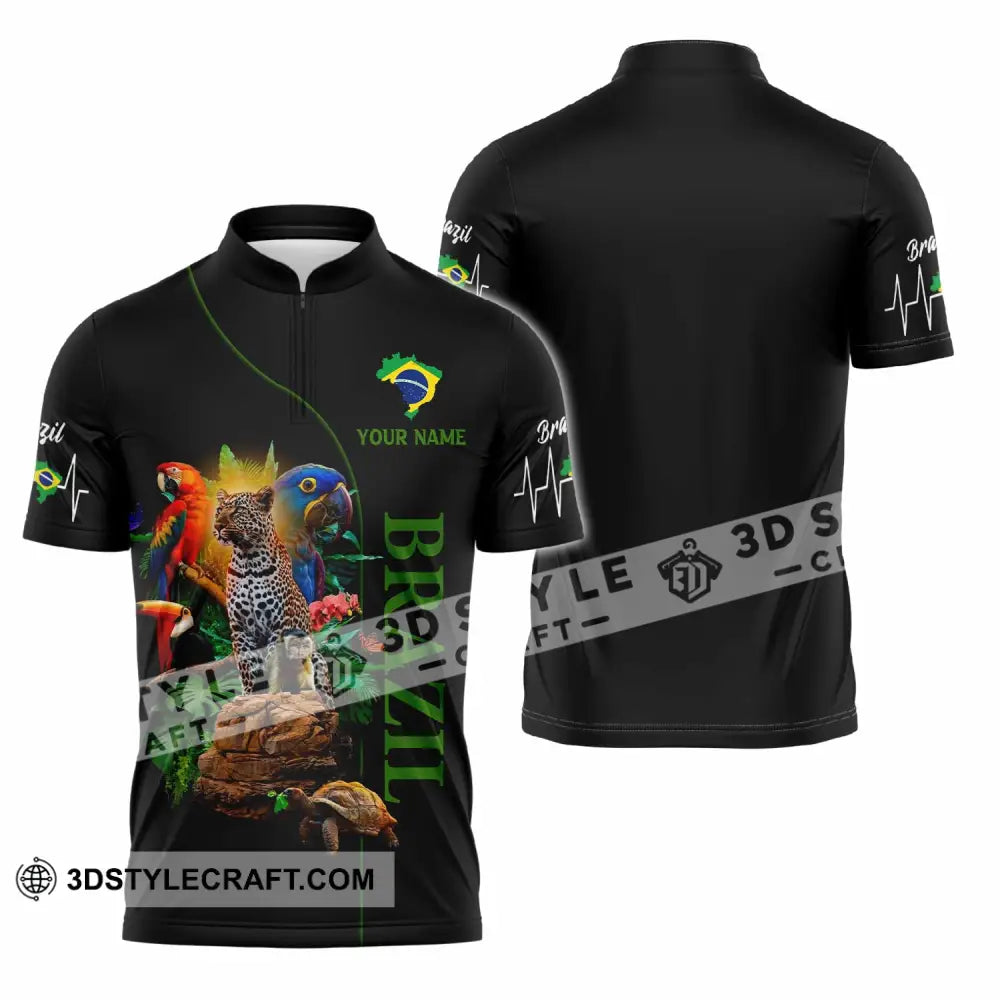 Unisex Shirt - Custom Brazil 3D Shirt Zipper Polo Shirt / S T-shirt