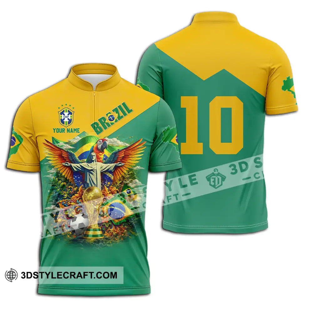 Unisex Shirt - Custom Brazil World Cup 3D Shirt Zipper Polo Shirt / S T-shirt