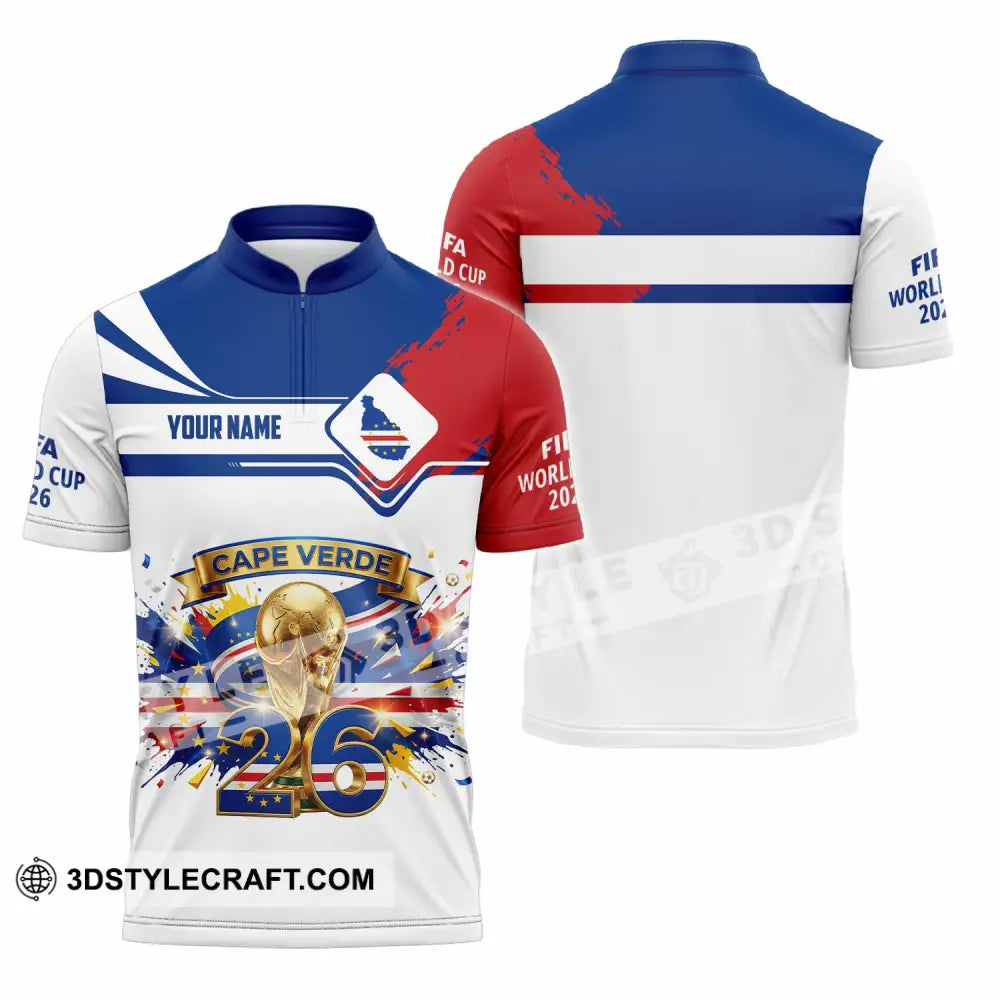Unisex Shirt - Custom Cape Verde FIFA World Cup 2026 3D Shirt Zipper Polo Shirt / S T-shirt