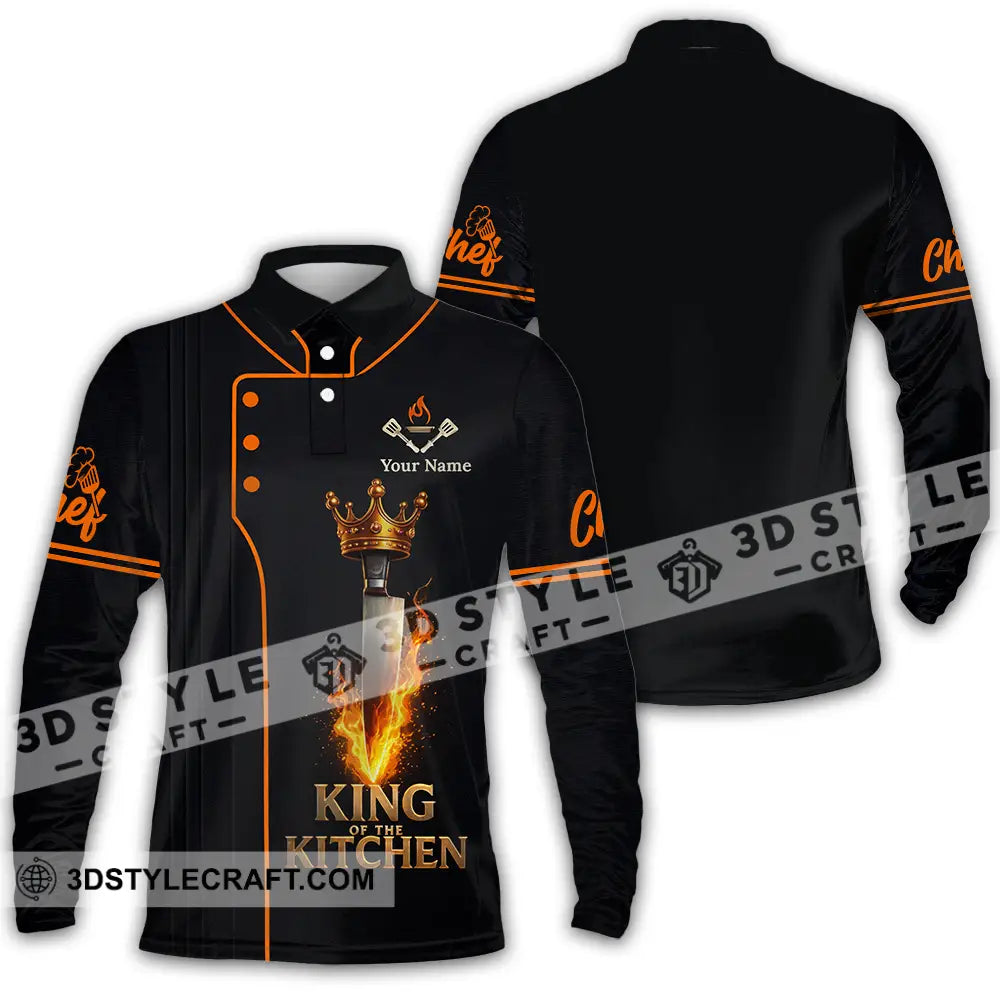 Unisex Shirt - Custom Chef King Kitchen 3D Shirt Long Sleeve Polo / S T-shirt