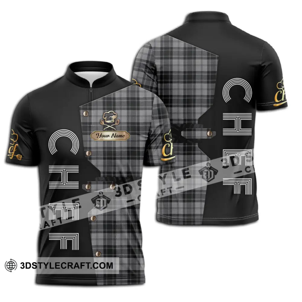 Unisex Shirt - Custom Chef Name Black And Caro Zipper Polo / S T-Shirt