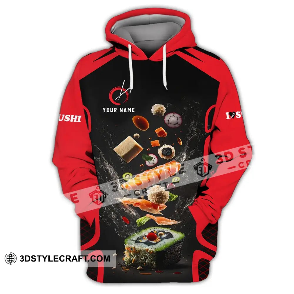 Unisex Shirt - Custom Chef Name I Love Sushi Gift For Japan Kitchen Lover Red And Black Hoodie / S