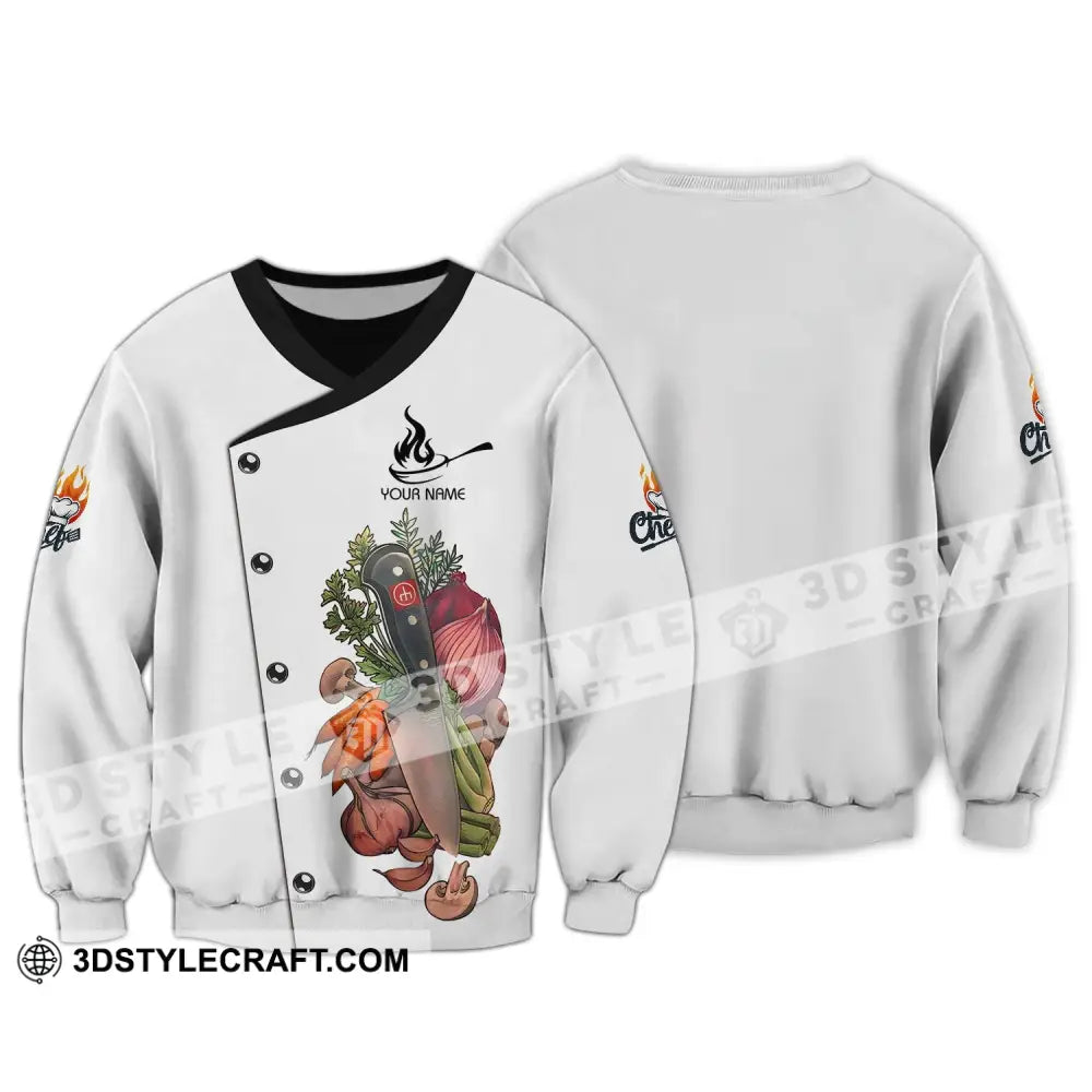 Unisex Shirt - Custom Chef Name Vegetables Kitchen And Knives Long Sleeve / S T-Shirt