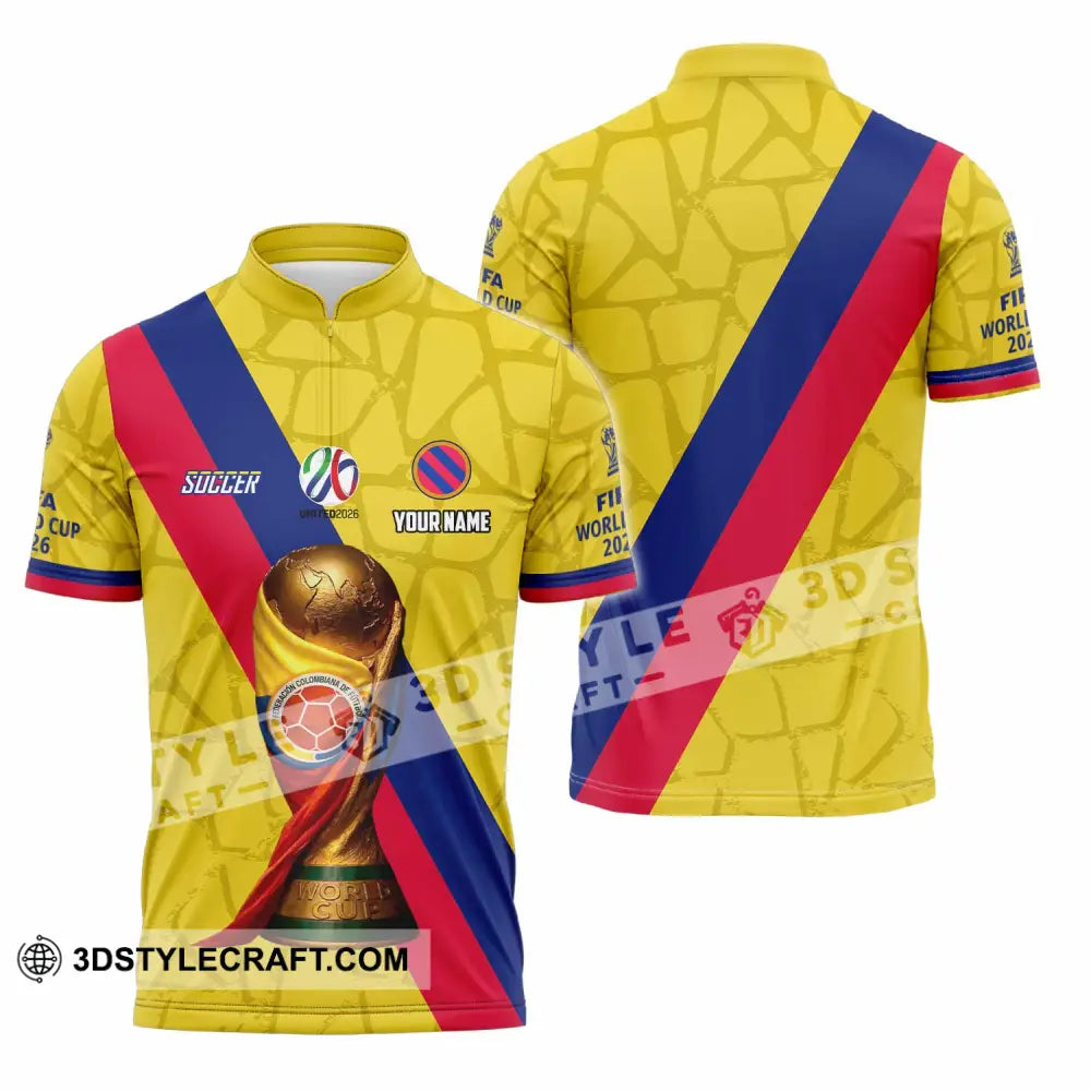 Unisex Shirt - Custom Colombia Fifa World Cup 2026 3D Shirt Zipper Polo Shirt / S T-shirt