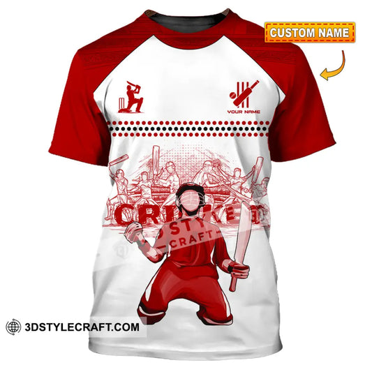 Unisex Shirt Custom Cricket Player Red Design Shirt T shirt