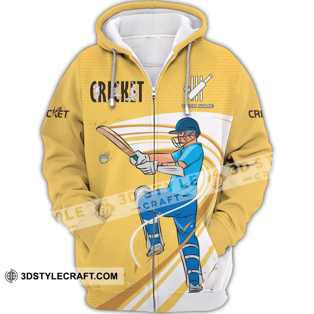 Unisex Shirt Custom Cricket Player Yellow Design Shirt Zipper Hoodie / S T shirt