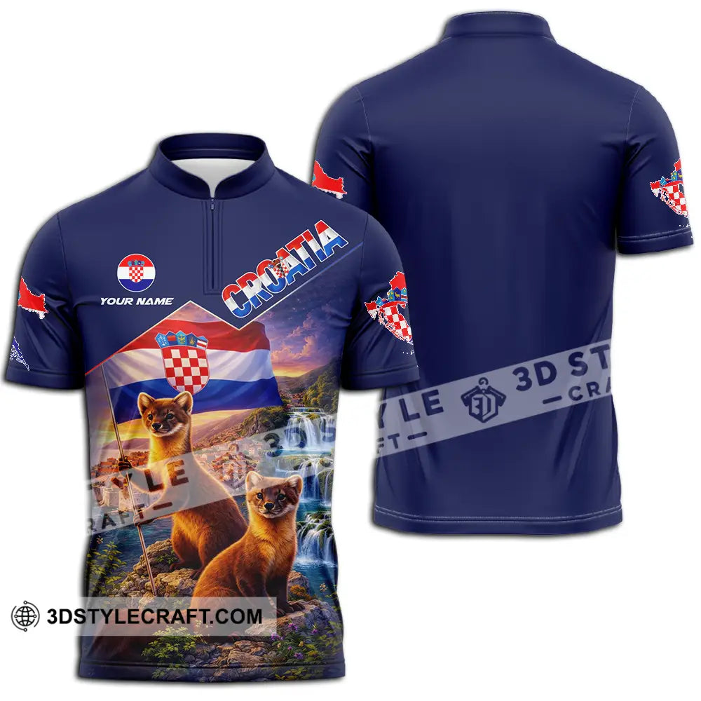 Unisex Shirt - Custom Croatia 3D Shirt Zipper Polo Shirt / S T-shirt