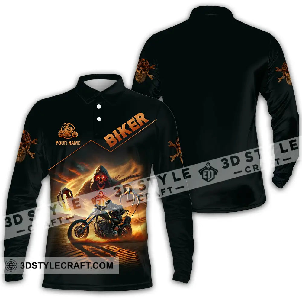 Unisex Shirt - Custom Death Biker Cool Biker Biker Shirt Long Sleeve Polo / S T-shirt