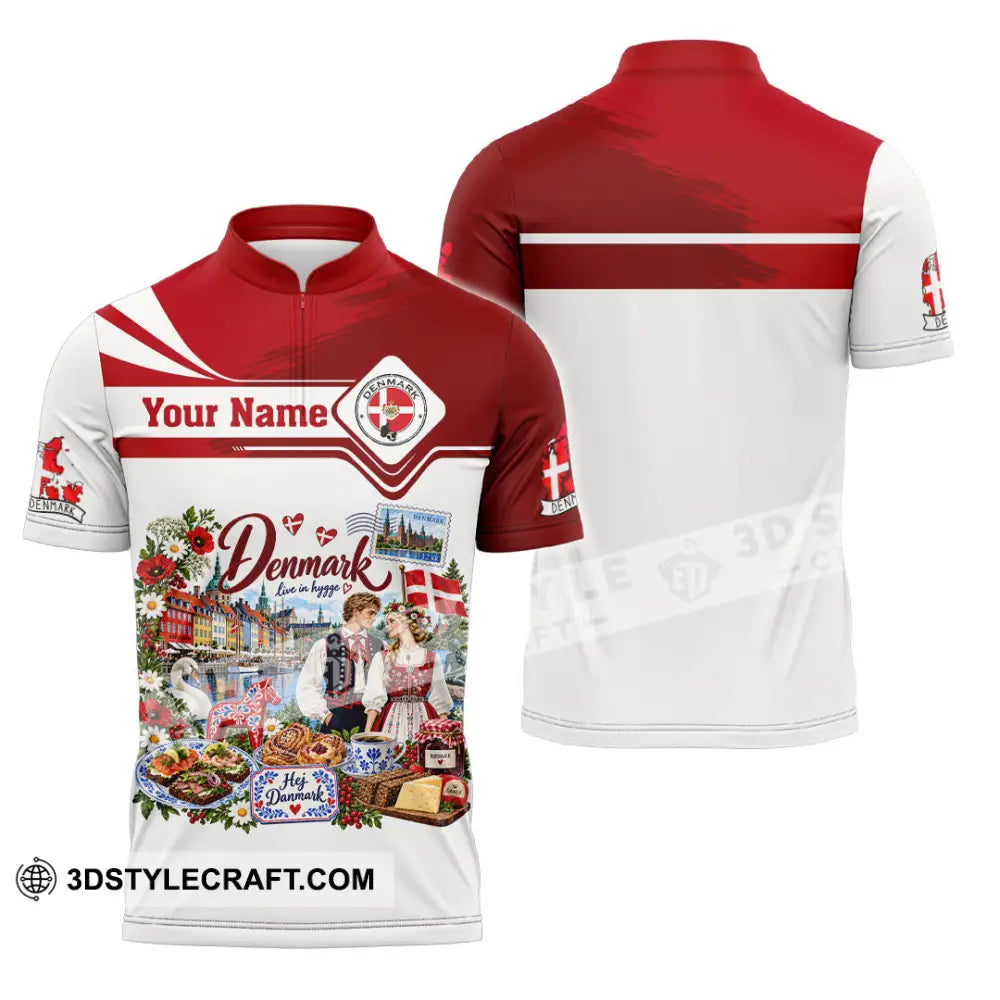 Unisex Shirt - Custom Denmark Shirt - Zipper Polo Shirt / S - T-shirt