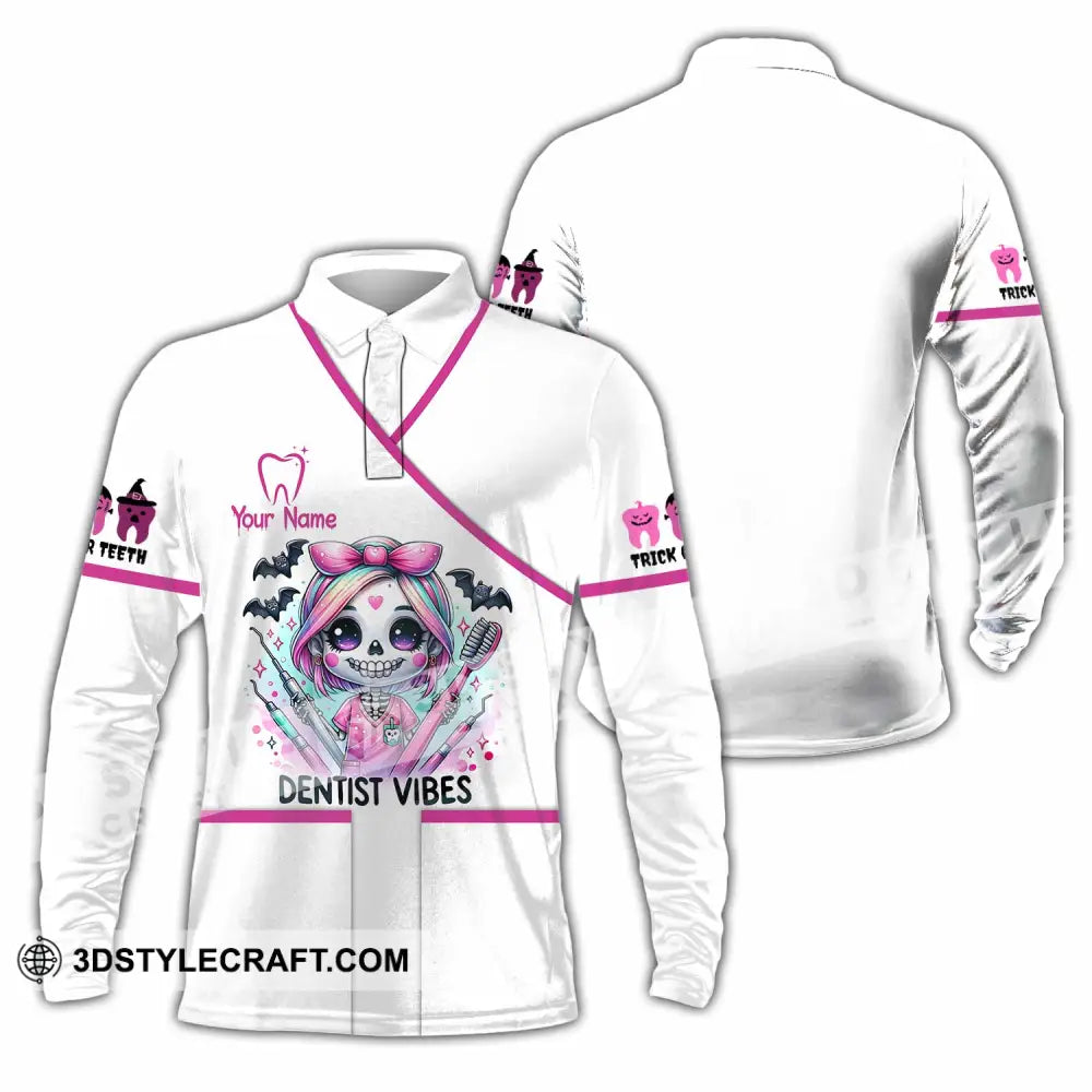 Unisex Shirt - Custom Dentist Halloween Vibes Shirt Long Sleeve Polo / S T-shirt