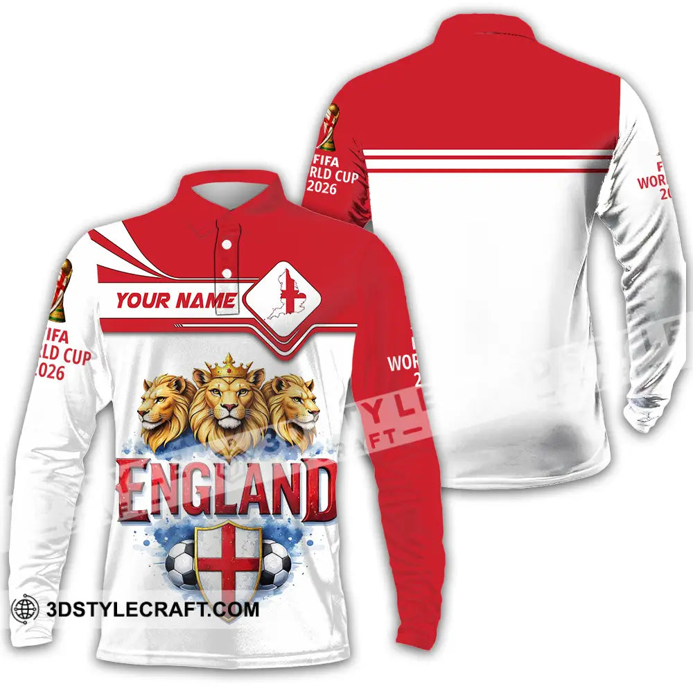 Unisex Shirt - Custom England World Cup 2026 3D Shirt Long Sleeve Polo / S T-shirt