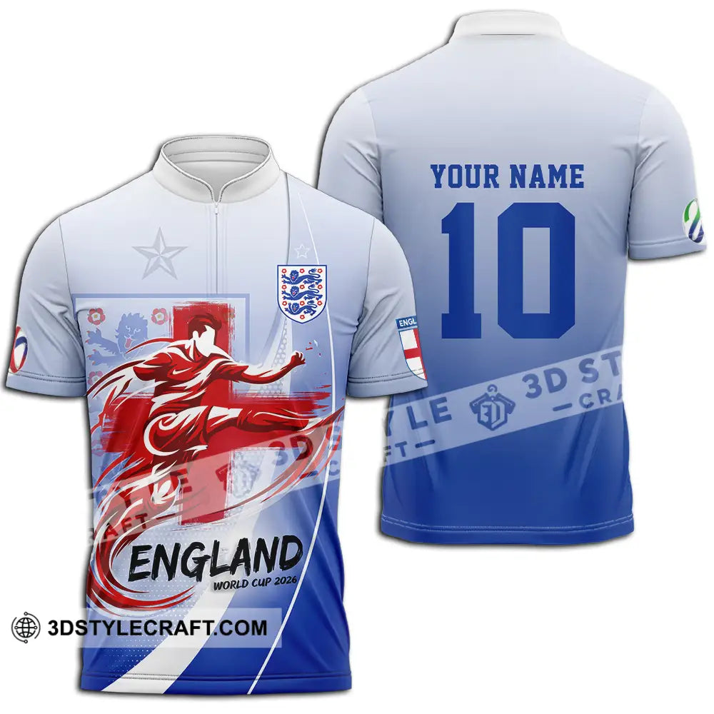 Unisex Shirt - Custom England FIFA World Cup 2026 3D Shirt Zipper Polo Shirt / S T-shirt
