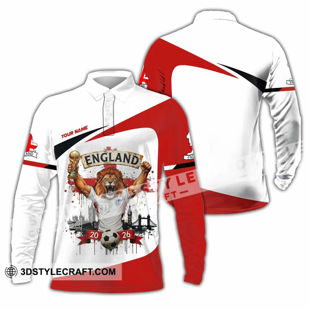 Unisex Shirt - Custom England World Cup 2026 3D Shirt Long Sleeve Polo / S T-shirt