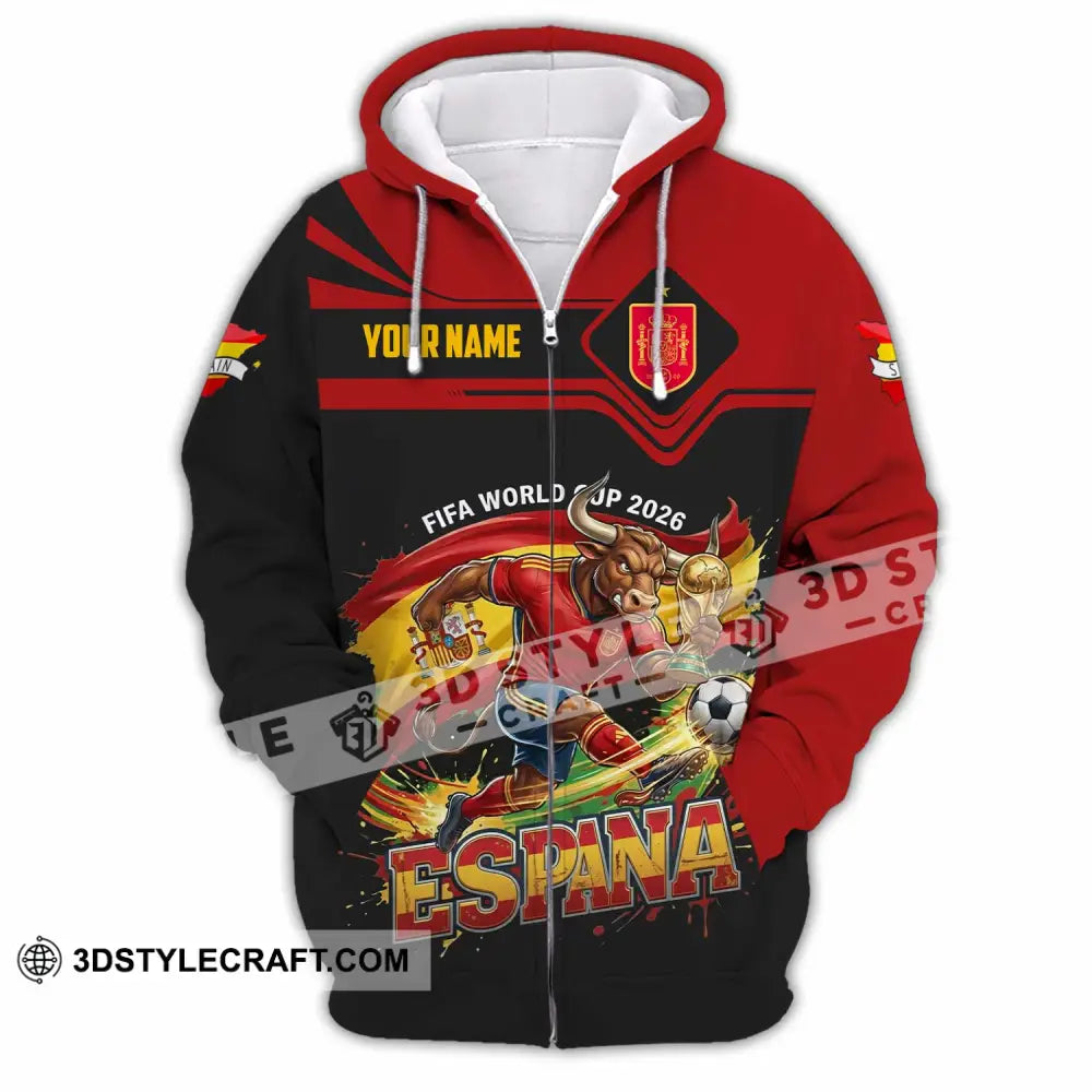 Unisex Shirt - Custom Espana Spain Fifa World Cup 2026 3D Shirt Zipper Hoodie / S T-shirt