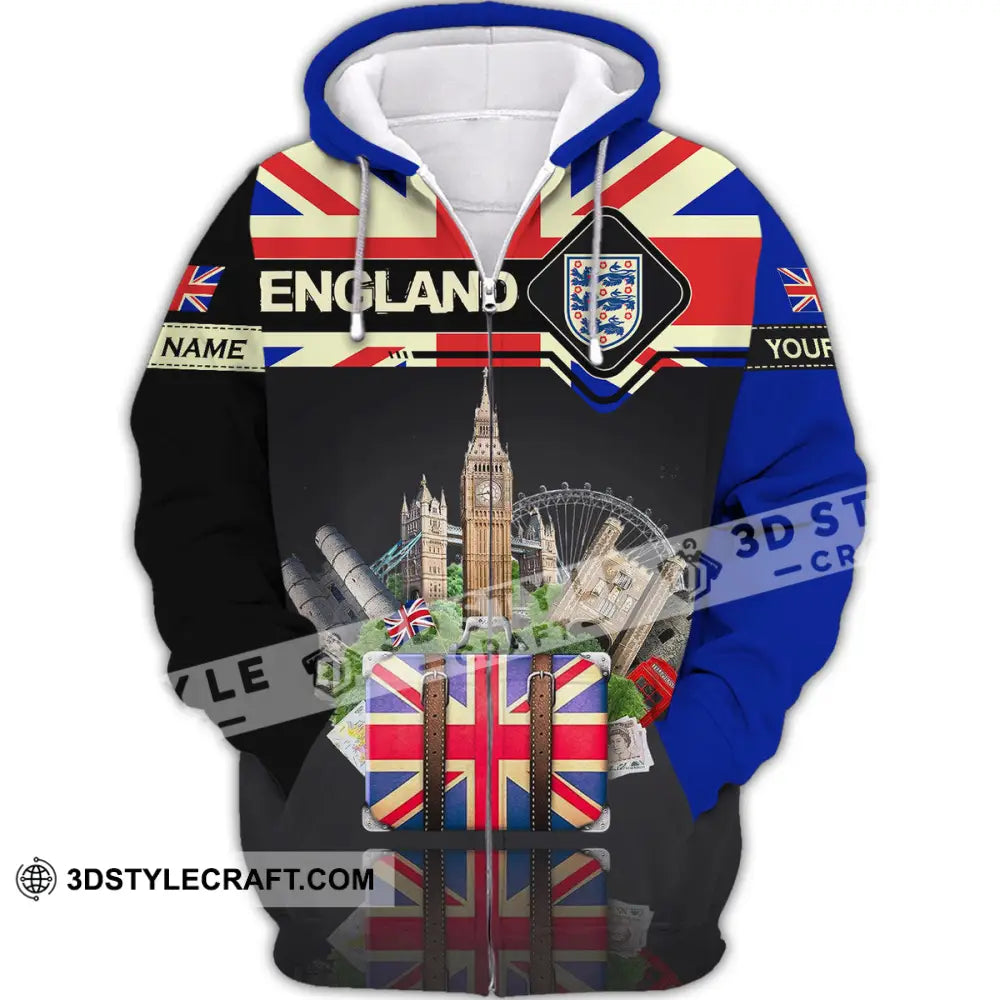 Unisex Shirt - Custom Football Name T-Shirt England Tourist Destinations Zipper Hoodie / S T-Shirt