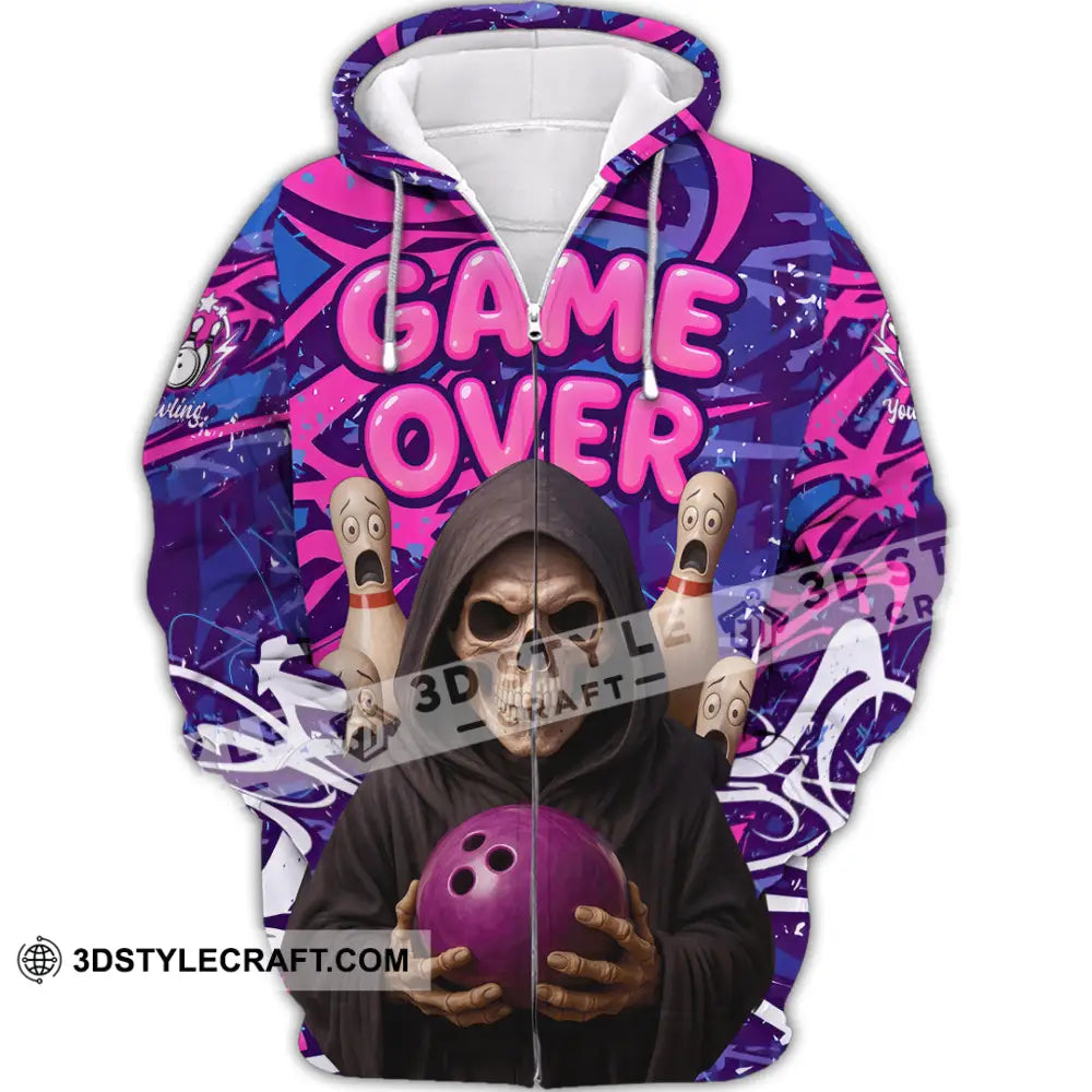 Unisex Shirt - Custom Funny Bowling Game Purple Death Shirt Zipper Hoodie / S T-shirt