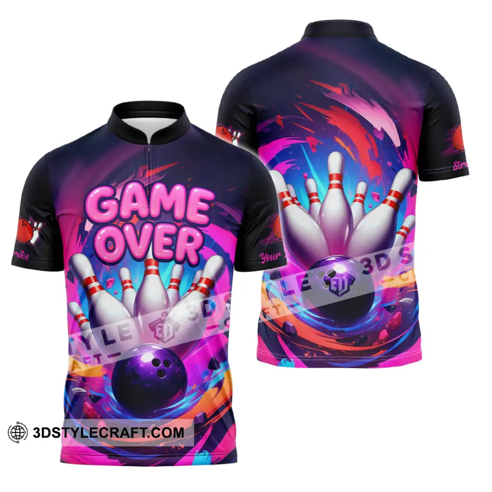 Unisex Shirt - Custom Funny Bowling Game Purple Shirt Zipper Polo Shirt / S T-shirt