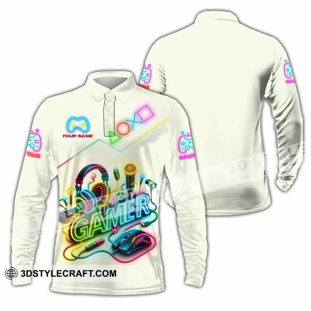 Unisex Shirt - Custom Gamer Game Time Shirt Long Sleeve Polo / S T-shirt