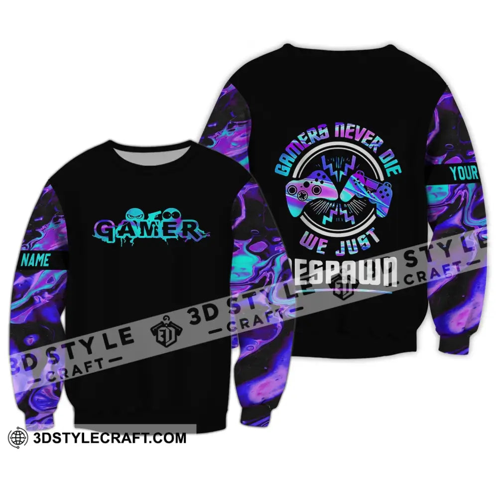 Unisex Shirt - Custom Gamer Name T-Shirt Game Never Die We Just Respawn Long Sleeve / S T-Shirt