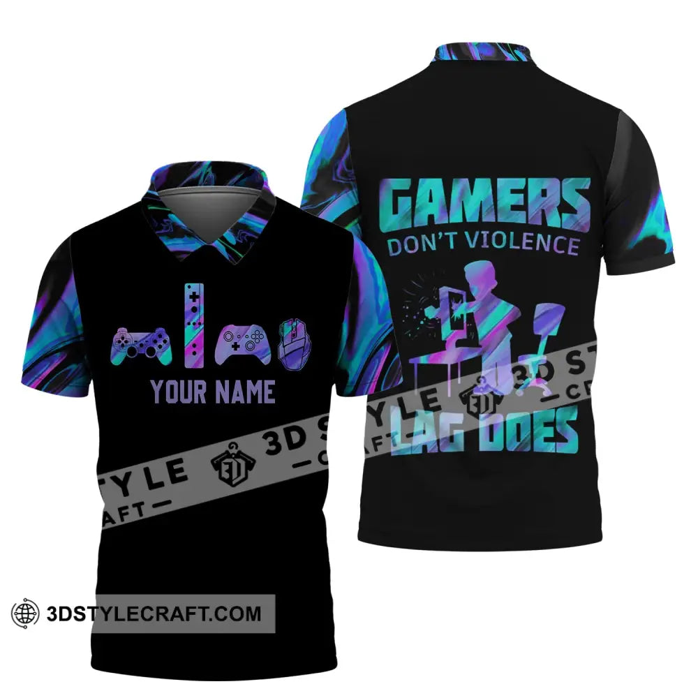 Unisex Shirt - Custom Gamer Name T-Shirt Gamers Don’t Violence Lag Does Polo / S T-Shirt